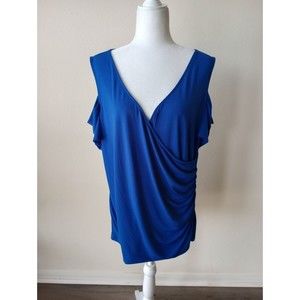 Torrid Woman's Size 3 (XXL) Royal Blue V Neck Off Shoulder Pullover Blouse